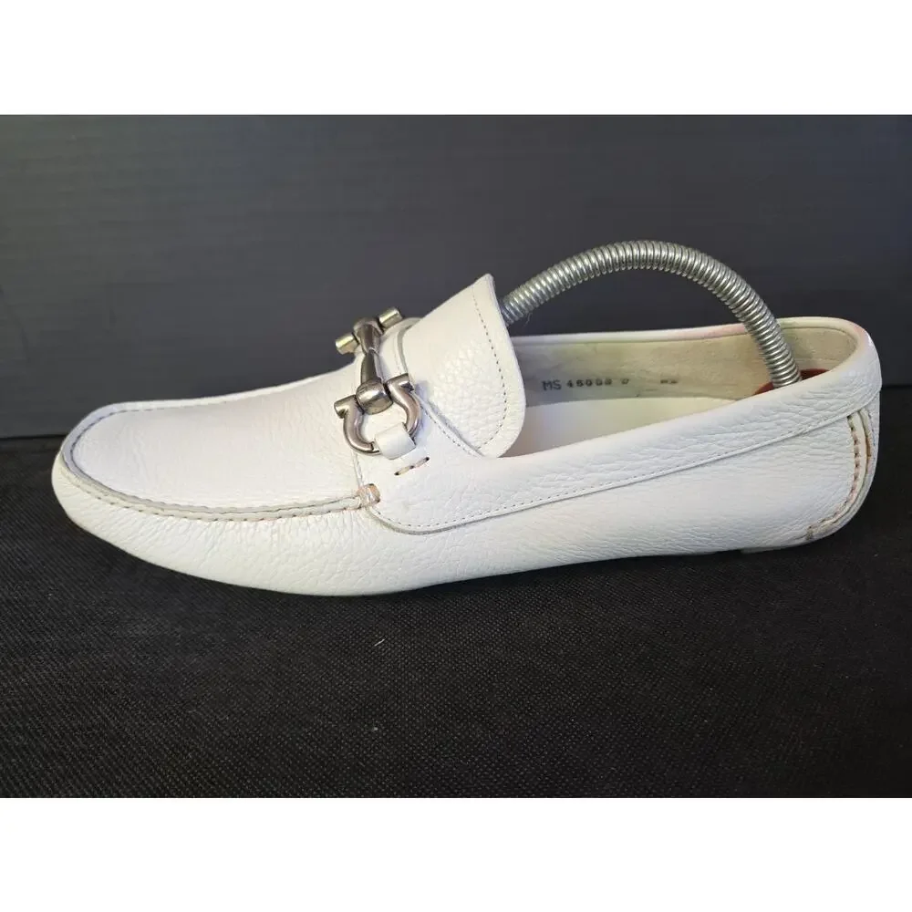 SALVATORE FERRAGAMO Size 8.5D'Parigi' Re White Leather Men's Loafers